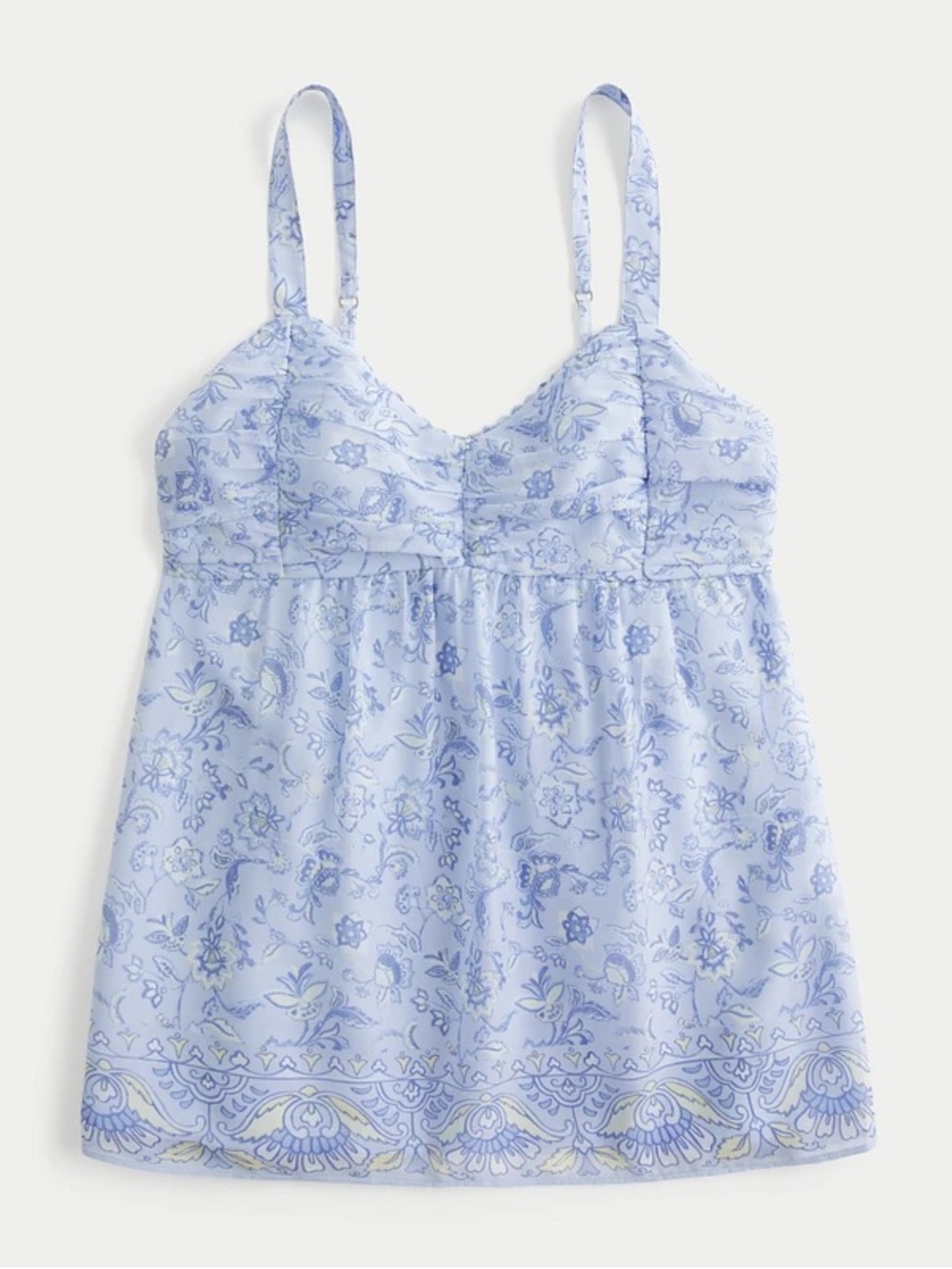 Hollister light blue easy ruched chiffon babydoll top, size large